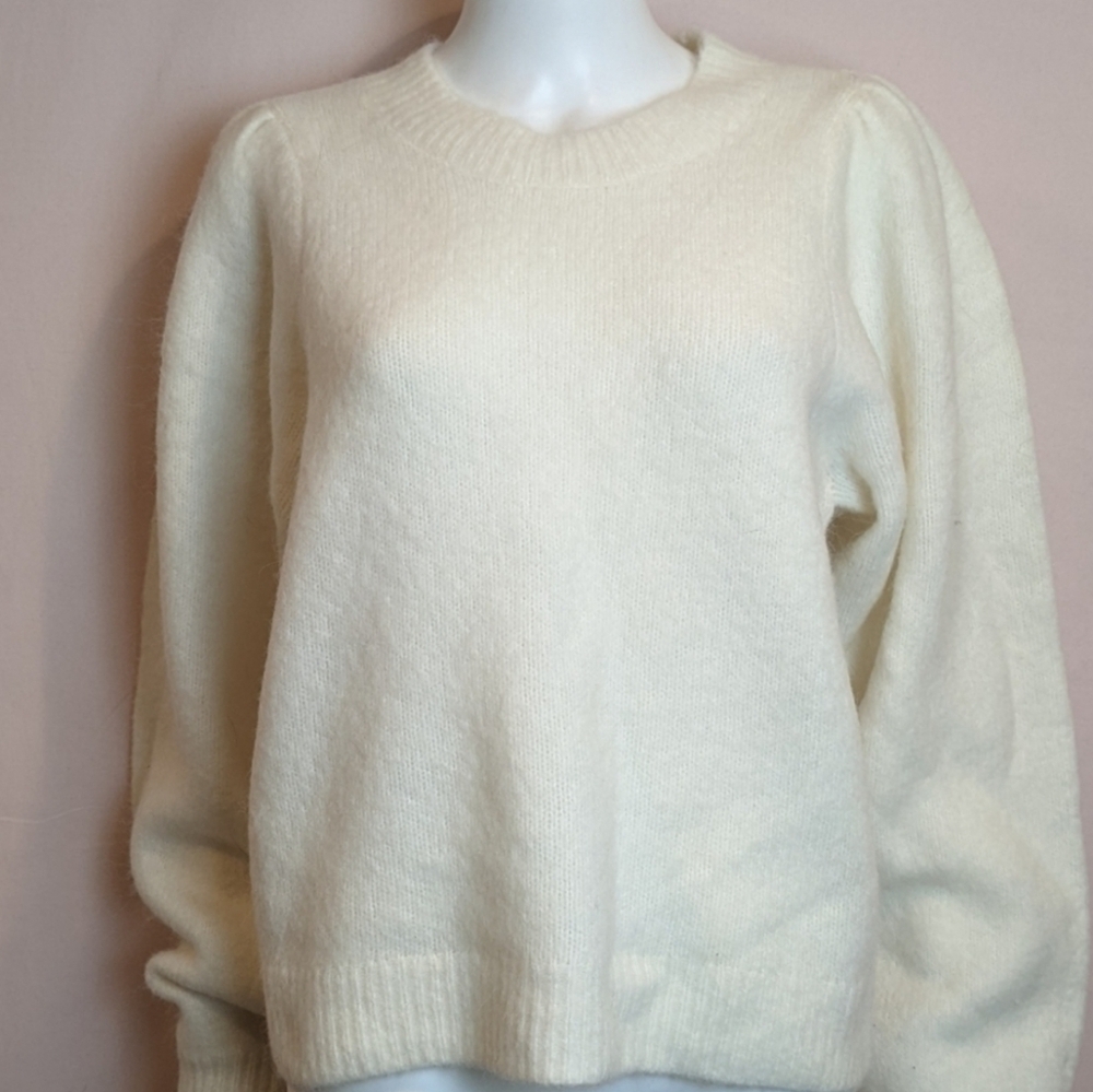 Just Female Buttercream Wool and Alpaca Knit Rebelo Puff Sleeve Sweater Large